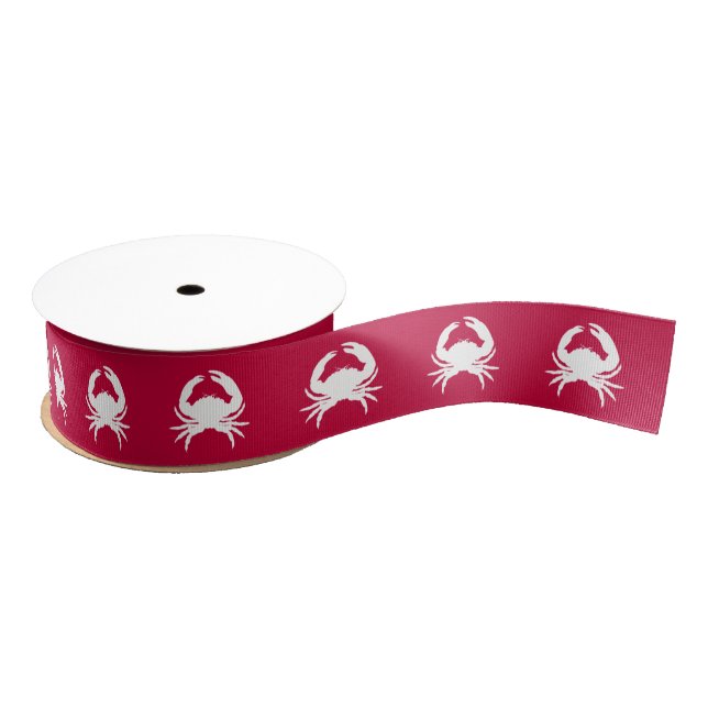 Nautical Simple Crab Silhouette on Red Background Grosgrain Ribbon (Spool)
