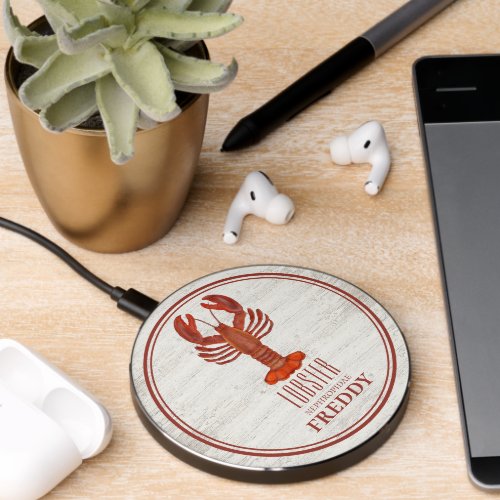 Nautical Simple Rustic Wood Ocean Sea Red Lobster Wireless Charger