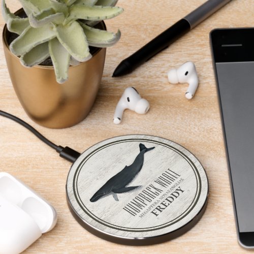 Nautical Simple Wood Ocean Sea Humpback Whale Wireless Charger