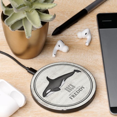 Nautical Simple Wood Ocean Sea Orca Killer Whale Wireless Charger