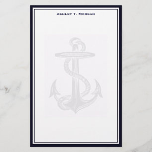 Nautical Simplicity Dk Blue / White Personalized Stationery