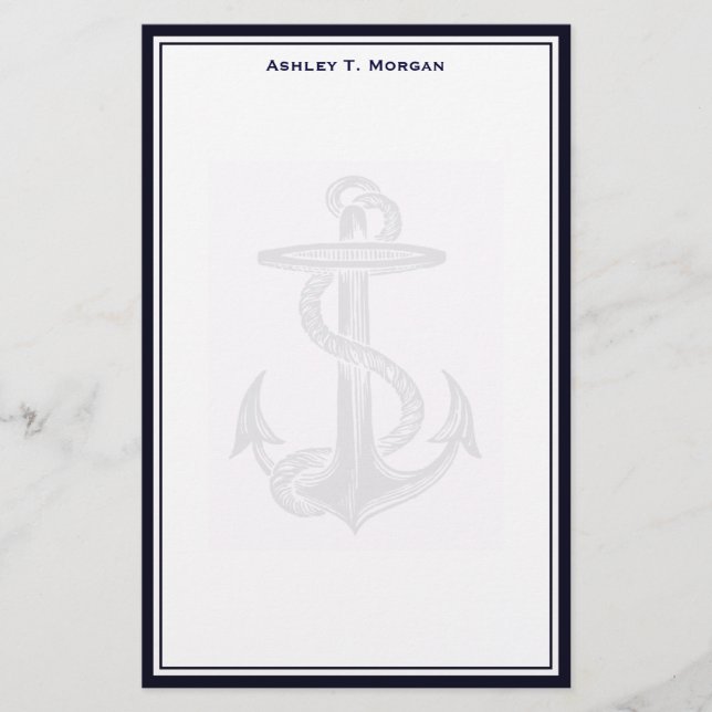 Nautical Simplicity Dk Blue / White Personalized Stationery (Front)