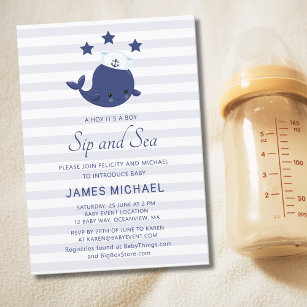 Nautical Sip And See Blue Whale Baby Shower Invitation