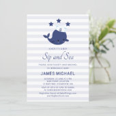 Nautical Sip And See Blue Whale Baby Shower Invitation (Standing Front)