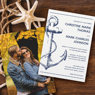 Nautical Sketch Anchor Photo Wedding Invitation