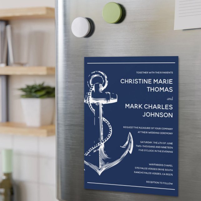 Nautical Sketch Anchor Wedding Navy Invitation (Creator Uploaded)