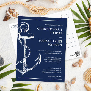 Nautical Sketch Anchor Wedding Navy Invite