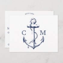 Nautical Sketch Anchor White Meal Choice RSVP Invitation Postcard