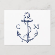 Nautical Sketch Anchor White RSVP Invitation Postcard