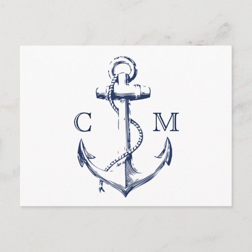 Nautical Sketch Anchor White RSVP Invitation Postcard