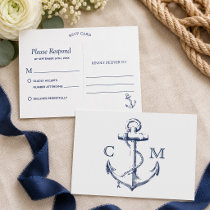 Nautical Sketch Anchor White RSVP Invitation Postcard