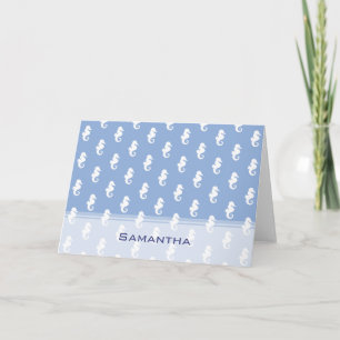 Nautical sky blue seahorse note card