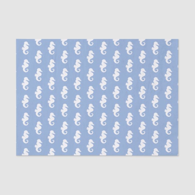 Nautical sky blue seahorse pattern tissue paper (Front)