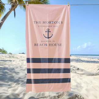 Nautical Smoky Salmon Anchor Family Beach House Towel