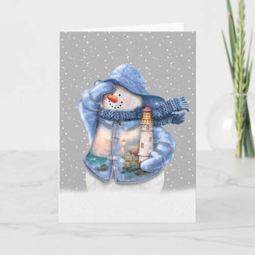 Nautical Snowman in Snowflakes Holiday Card