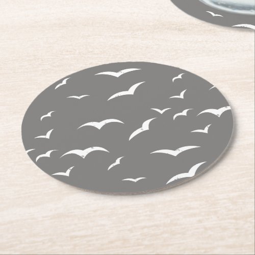 Nautical Soft Grey and White Sea Bird Patterned Round Paper Coaster