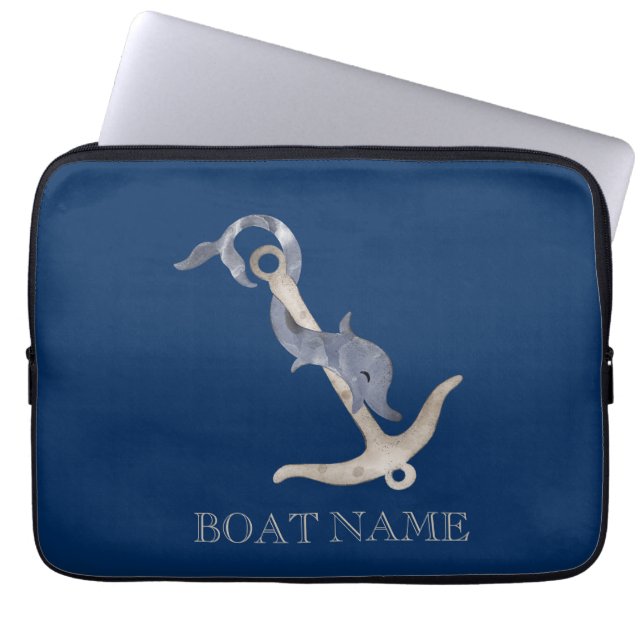 Nautical Spirit Anchor Dolphin Navy Blue  Laptop Sleeve (Front)