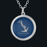 Nautical Spirit Anchor Dolphin Navy Blue   Silver Plated Necklace<br><div class="desc">This image features an anchor on a navy blue background.</div>