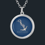 Nautical Spirit Anchor Dolphin Navy Blue   Silver Plated Necklace<br><div class="desc">This image features an anchor on a navy blue background.</div>