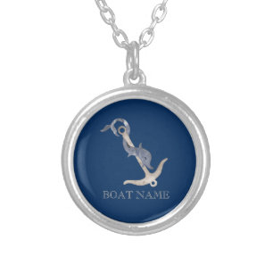 Nautical Spirit Anchor Dolphin Navy Blue Silver Plated Necklace