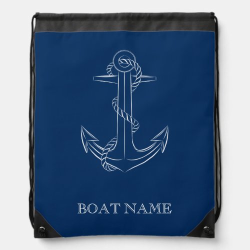 Nautical Spirit Anchor Navy Blue Drawstring Bag