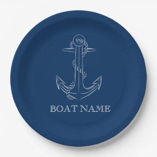 Nautical Spirit Anchor Navy Blue Paper Plates
