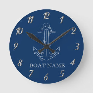Nautical Spirit Anchor Navy Blue Round Clock