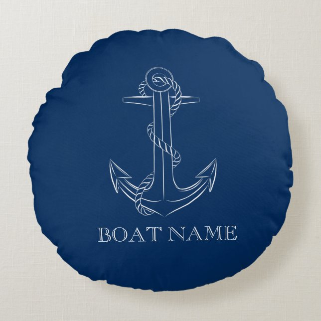 Nautical Spirit Anchor Navy Blue  Round Pillow (Front)