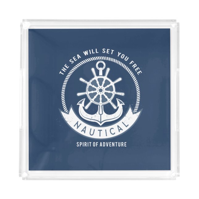 Nautical Spirit Anchor,Wheel, Navy Blue Acrylic Tray (Front)