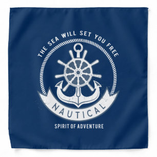 Nautical Spirit Anchor,Wheel, Navy Blue Bandana