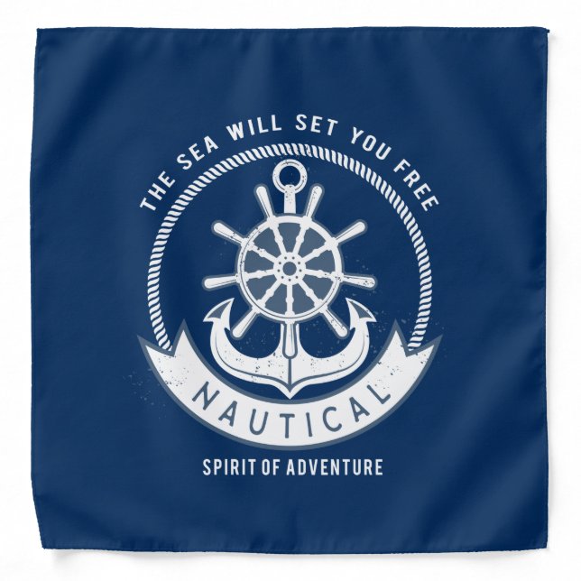 Nautical Spirit Anchor,Wheel, Navy Blue Bandana (Front)