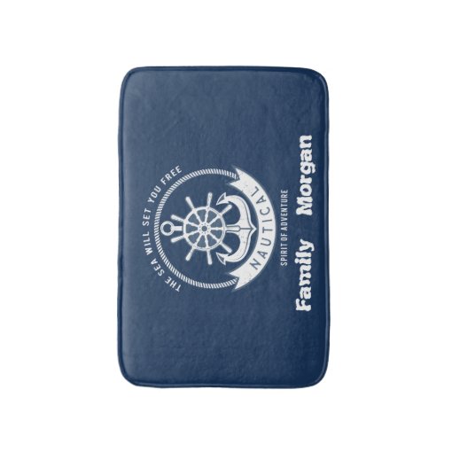 Nautical Spirit Anchor Wheel Navy Blue Bath Mat Zazzle