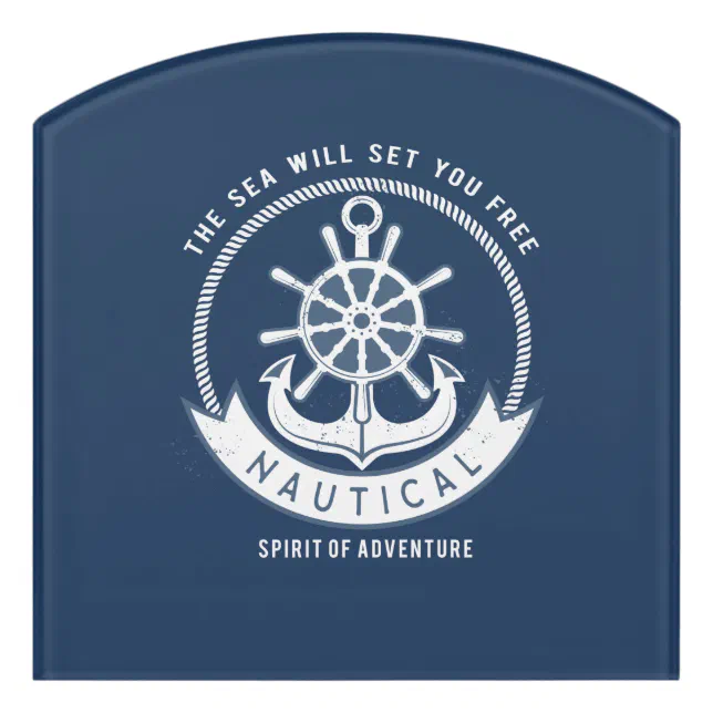 Nautical Spirit Anchor Wheel Navy Blue Door Sign Zazzle