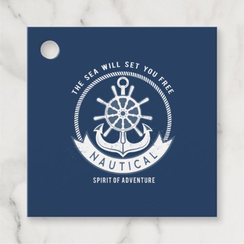 Nautical Spirit AnchorWheel Navy Blue Favor Tags