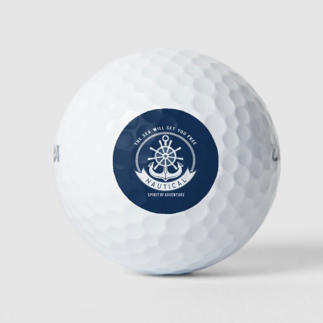 Nautical Spirit Anchor,Wheel, Navy Blue Golf Balls (Front)