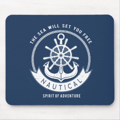 Nautical Spirit AnchorWheel Navy Blue Mouse Pad