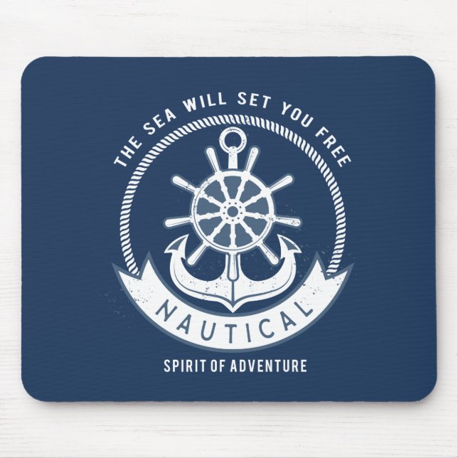 Nautical Spirit Anchor,Wheel, Navy Blue Mouse Pad (Front)