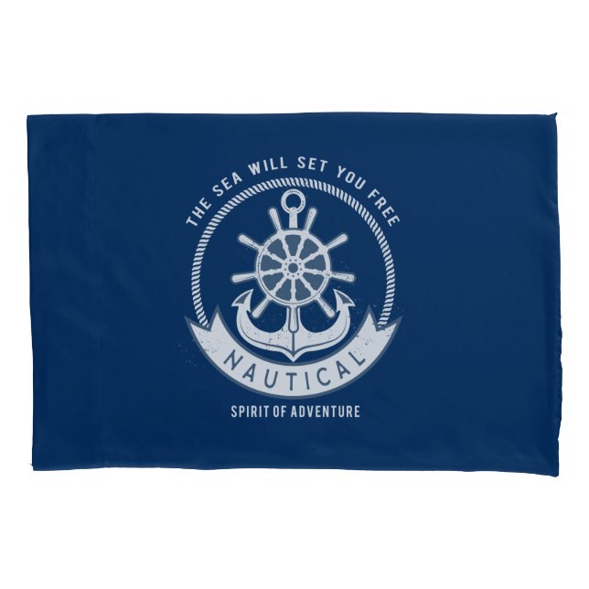 Nautical Spirit Anchor,Wheel, Navy Blue Pillow Case (Front)