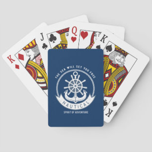 Nautical Spirit Anchor,Wheel, Navy Blue Poker Cards