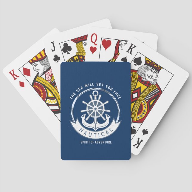 Nautical Spirit Anchor,Wheel, Navy Blue Poker Cards (Back)