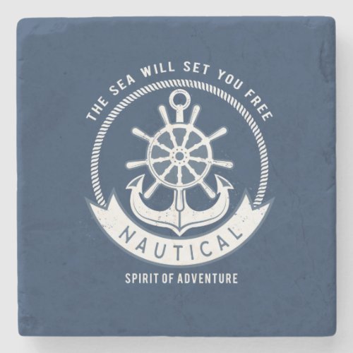 Nautical Spirit AnchorWheel Navy Blue Stone Coaster