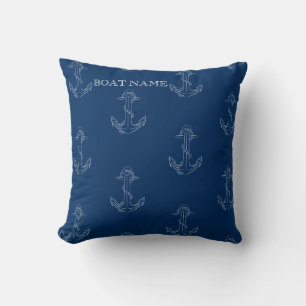 Nautical Spirit Anchors Navy Blue   Throw Pillow