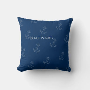 Nautical Spirit Anchors Navy Blue Tropical Throw Pillow