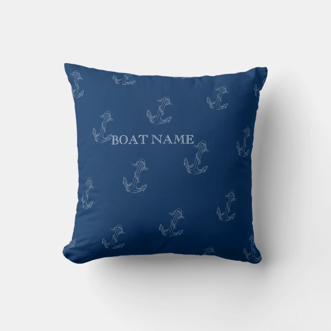 Nautical Spirit Anchors Navy Blue Tropical Throw Pillow (Front)