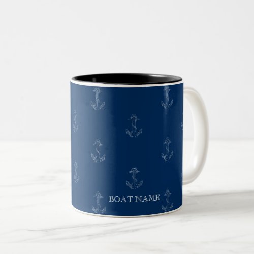 Nautical Spirit Anchors Navy Blue    Two_Tone Coffee Mug