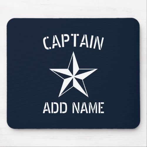 Nautical star boat captain name navy blue  white mouse pad