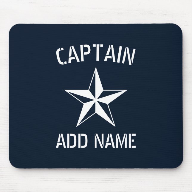 Nautical star boat captain name navy blue & white mouse pad (Front)