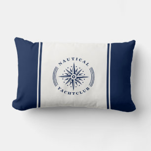 Nautical Star, Compass Badge, Navy and White Lumbar Pillow