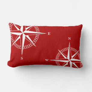 Nautical Star, Compass, Red and White, Nautical, Lumbar Pillow