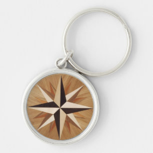 Nautical Star Dark Wood Marquetry Look Keychain